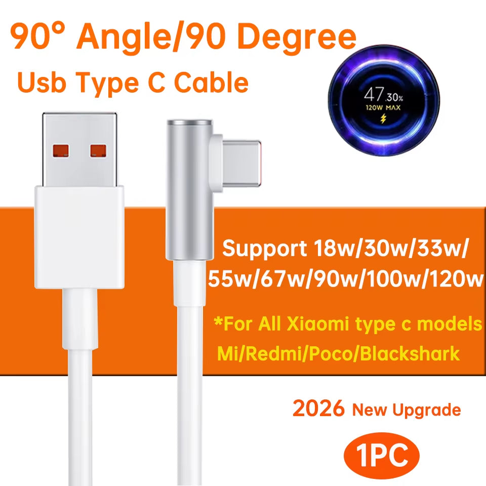 Original USB Type-C Cable for Turbo Fast Charging - Compatible with Mi 17, 15, 14, 13, 12, T Pro, Ultra, Poco F8, X8, X7, and Redmi Note (120W, 100W, 90W, 67W, 45W)