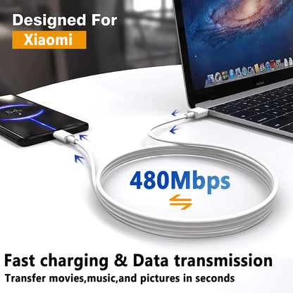 Original USB Type-C Cable for Turbo Fast Charging - Compatible with Mi 17, 15, 14, 13, 12, T Pro, Ultra, Poco F8, X8, X7, and Redmi Note (120W, 100W, 90W, 67W, 45W)