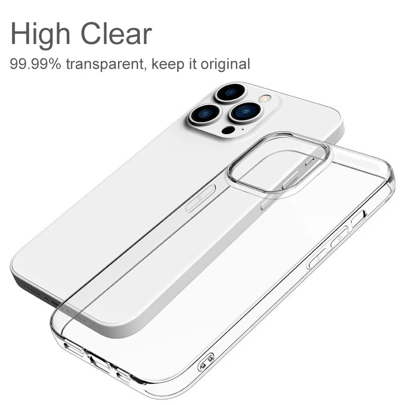 Premium Ultra-Thin Clear Silicone Case for iPhone 15, 14, 13, 12, 11 Pro, XS Max, Mini, XR, X, 7, 8, 6S Plus, 6, SE (2020, 2022, 2016), 5, 5S - Back Cover