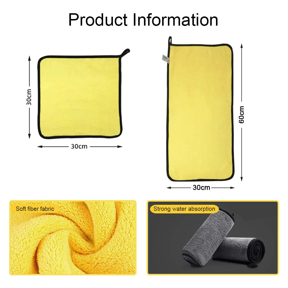 Microfiber Car Wash Towel - 30x30 cm (60 cm) Hemmed Drying Cloth for Vehicle Detailing and Care