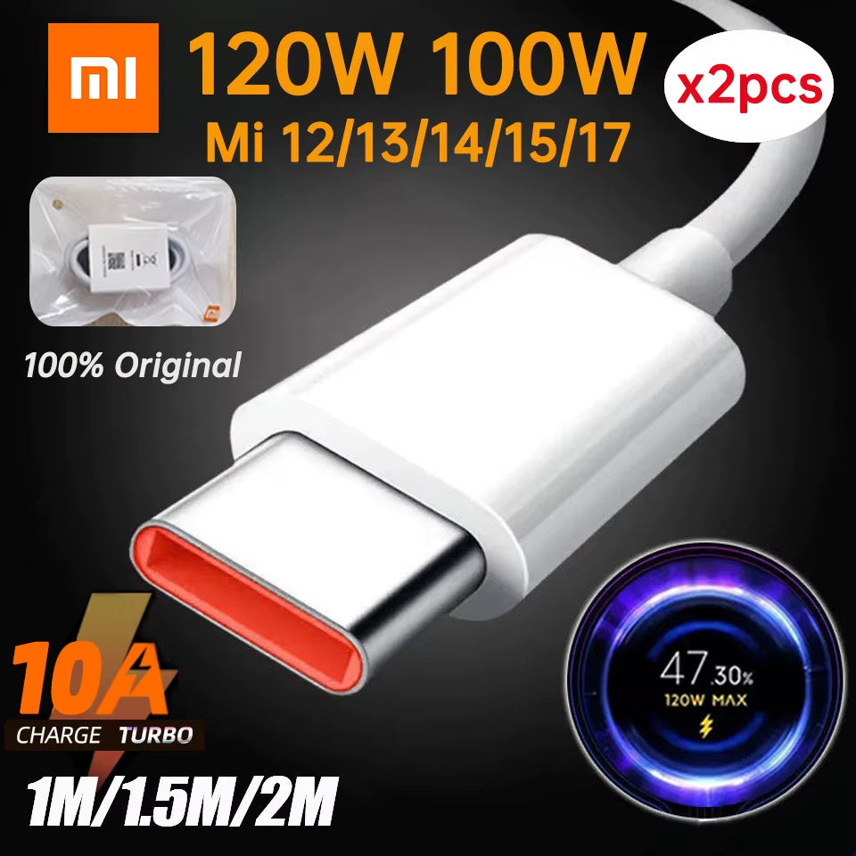 Original USB Type-C Cable for Turbo Fast Charging - Compatible with Mi 17, 15, 14, 13, 12, T Pro, Ultra, Poco F8, X8, X7, and Redmi Note (120W, 100W, 90W, 67W, 45W)